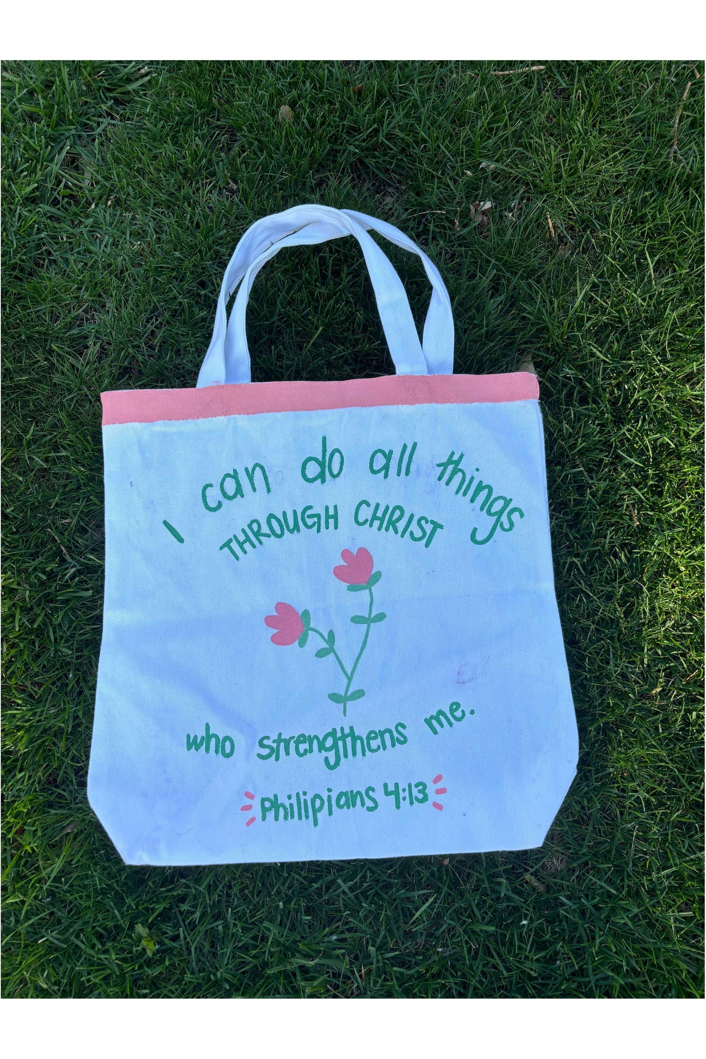 Hand-Painted Philippians 4:13 Tote Bag